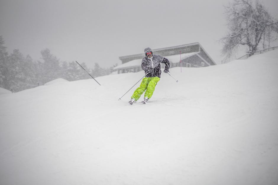 A skier glides down a snowy slope in vibrant, wintry conditions.