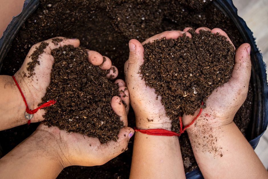 Close-up of hands holding soil shaped like a heart, symbolizing love and care for nature.
